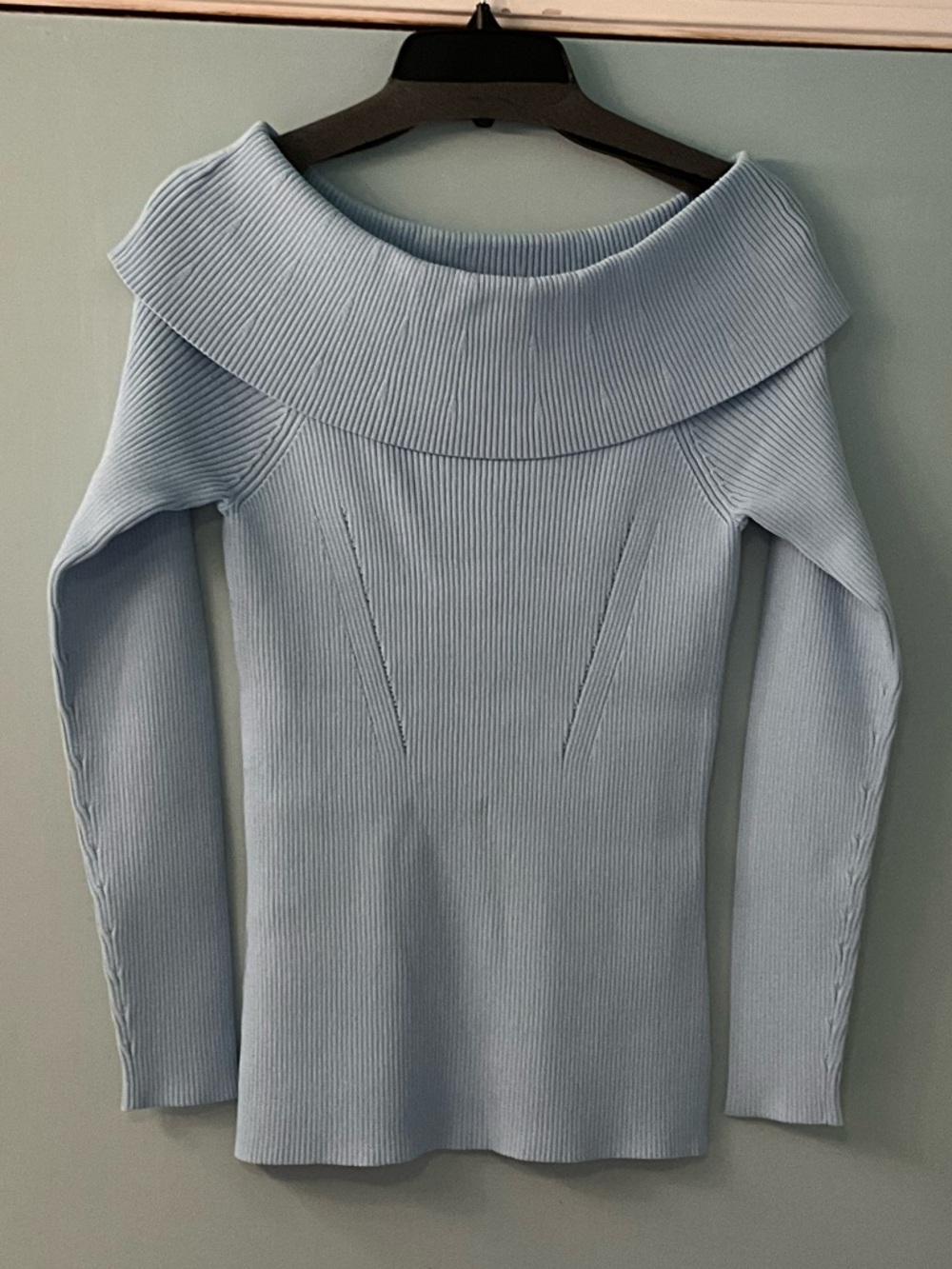 NWT MICHAEL Michael Kors Light Blue Off-the-Shoulder Ribbed Sweater/Top